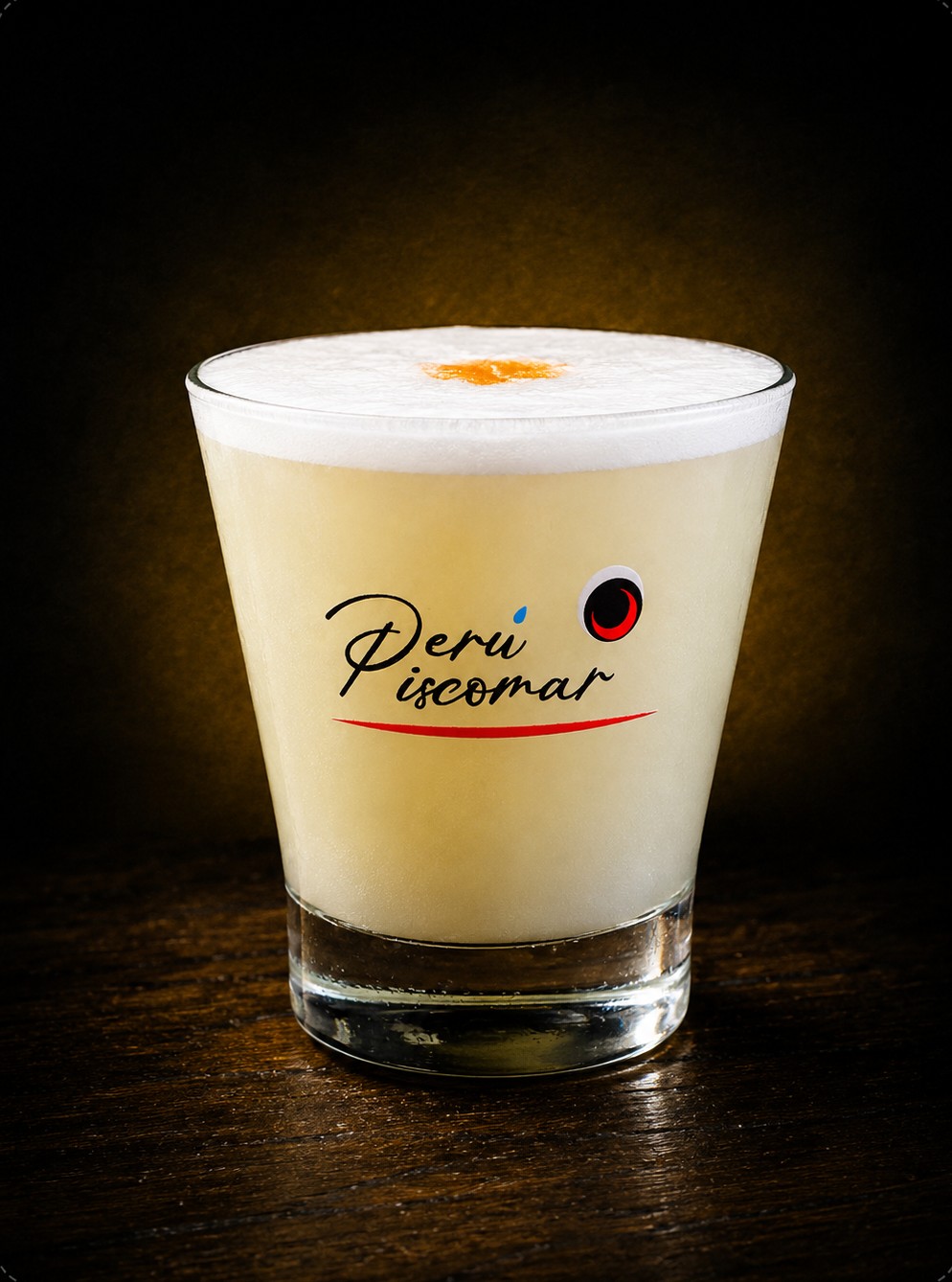 Copa de pisco sour servida con espuma